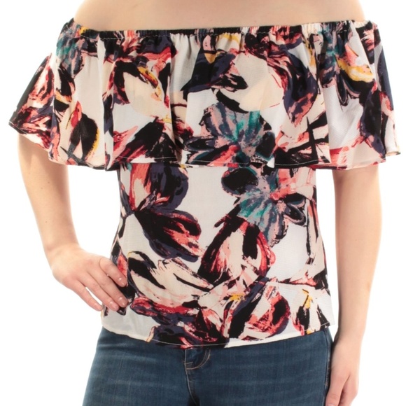 New Bar III Floral Print Off the Shoulder Top - Picture 2 of 8